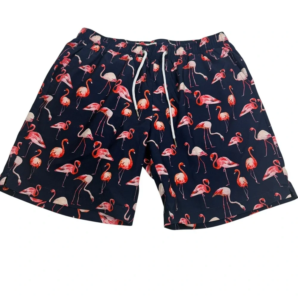 Mosmann‎ Australia Mens Navy Pink Flamingo Swim Trunks Board Shorts Size M